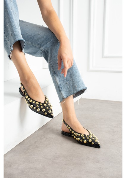 Aurora Kadın Gold Detaylı Sivri Burun Arkası Açık Babet