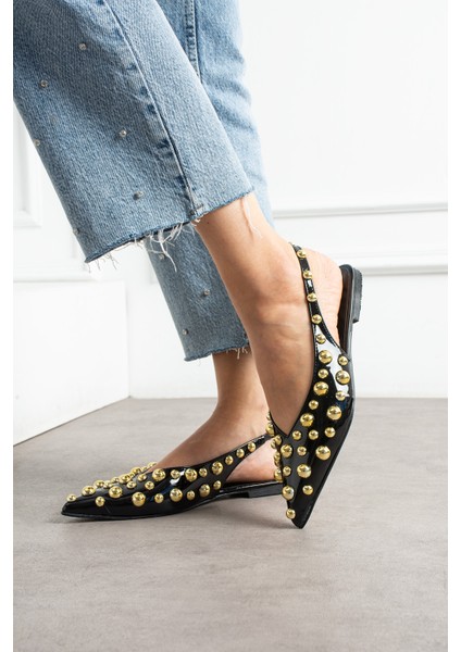 Aurora Kadın Gold Detaylı Sivri Burun Arkası Açık Babet modelleri