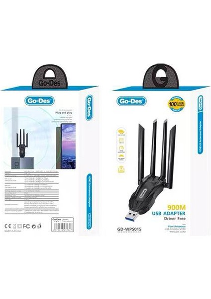 GD-WPS015 Wi-Fi USB Adaptörü Wi-Fi Sinyal Güçlendirici 900MBPS Siyah modelleri