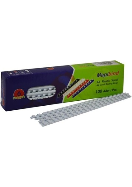 Mapibind 6 mm Plastik Spiral 5-15 Sayfa (100 Lü) Beyaz 201