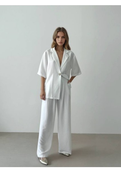 Kadın Beyaz Lastikli Pantolon - 10820