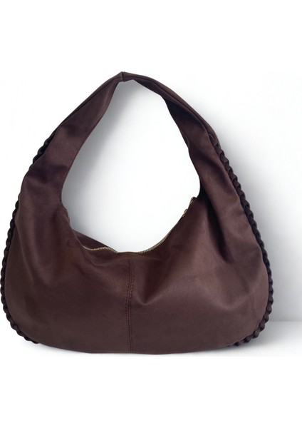 Hazel Geniş Hacimli Süet Omuz Çantası(En 51 Cm, Boy 30 Cm)