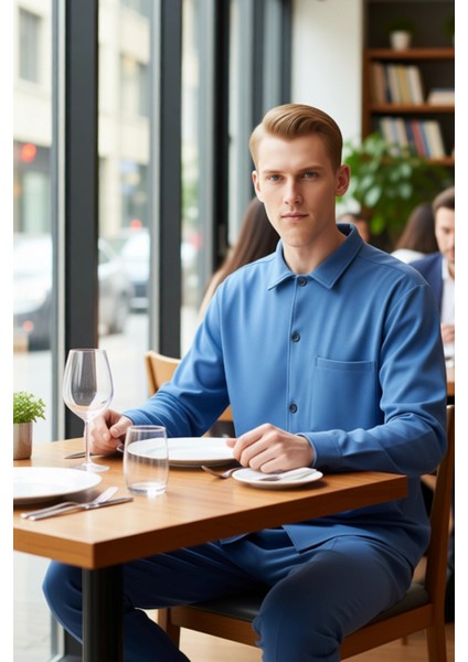 Erkek Regular Kesim Dokulu Gömlek Uzun Kollu Örme Kumaş Günlük Stilinize Yenilik Katar Şık