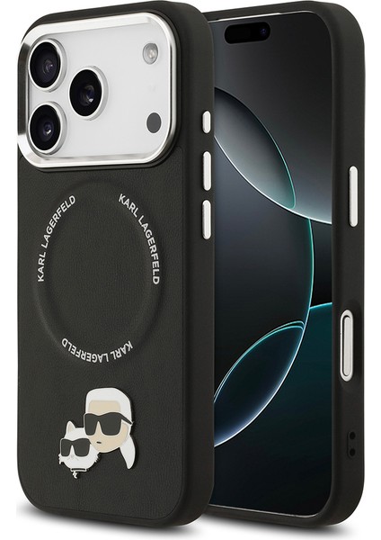 iPhone 17 Pro Kılıf Karl Lagerfeld Lisanslı M-Safeli Metal Kamera ve Buton K&c Pu Deri Kapak Siyah