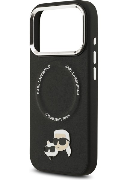 iPhone 17 Pro Kılıf Karl Lagerfeld Lisanslı M-Safeli Metal Kamera ve Buton K&c Pu Deri Kapak Siyah