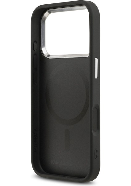 iPhone 17 Pro Kılıf Karl Lagerfeld Lisanslı M-Safeli Metal Kamera ve Buton K&c Pu Deri Kapak Siyah