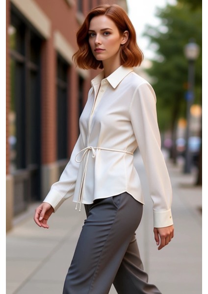 Kadın Bağlama Detaylı Dokulu Transparan Gömlek Şık Görünümünüzü Tamamlayacak Özel Tasarım Spor