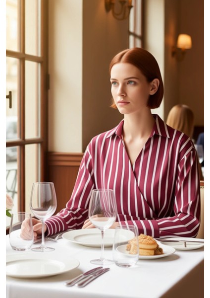 Kadın Çizgili Kruvaze Detaylı Uzun Kollu Dokuma Bluz Gömlek Fonksiyonel Dayanıklı Kaliteli fiyatları