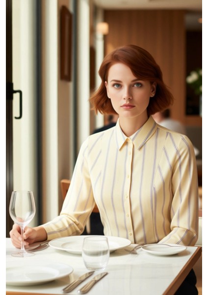 Kadın Çizgili Hafif Vücuda Oturan Gömlek Fonksiyonel Dayanıklı Kaliteli Konforlu Estetik Şık modelleri