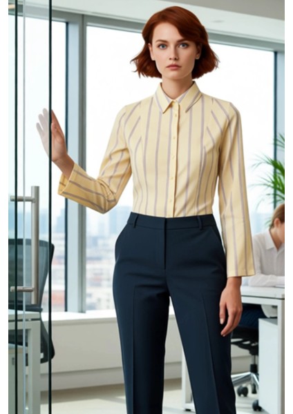 Kadın Çizgili Hafif Vücuda Oturan Gömlek Fonksiyonel Dayanıklı Kaliteli Konforlu Estetik Şık fırsatları