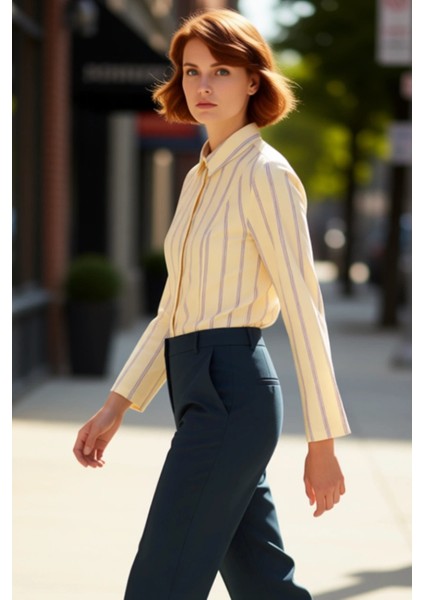 Kadın Çizgili Hafif Vücuda Oturan Gömlek Fonksiyonel Dayanıklı Kaliteli Konforlu Estetik Şık indirimleri