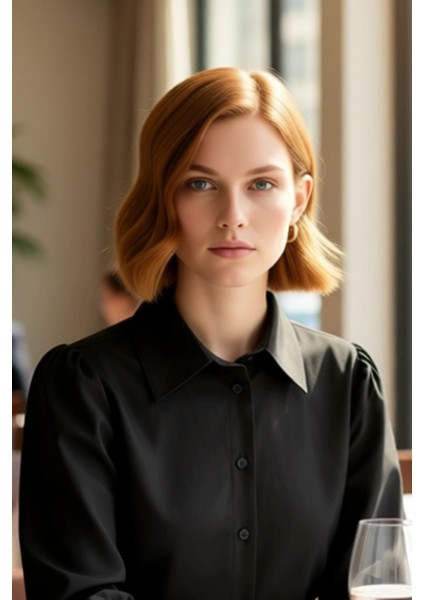 Klasik Gömlek Yaka Balon Kol Düz Renk Pamuklu Dokuma Gömlek Kadın Özel Tasarım Fonksiyonel fiyatları