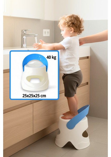 Katlanır Çocuk Oturma ve Tırmanma Taburesi - Plastik Kaydırmaz Çocuk Sandalyesi 45 kg Mavi