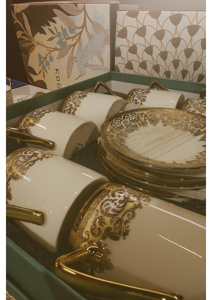 Gold Yaldızlı Kabartmalı 6 Kişilik Kahve Fincan Takımı fiyatları