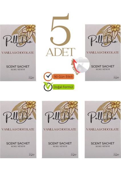 5'li Vanilya ve Çikolata Dolap Ayakkabılık ve Çekmece Parfümlü Kese Kokusu Oda Koku Kesesi