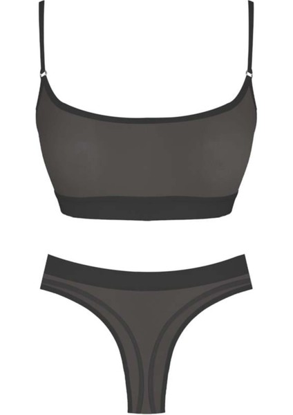 Siyah Lastik Detaylı Transparan Tüllü Ayarlanabilir Askılı Kadın Sütyen Takımı modelleri