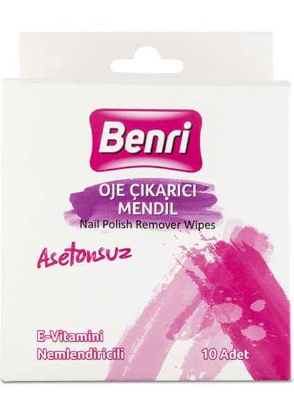 Benri Asetonsuz Oje Çıkarıcı Mendil 10'lu