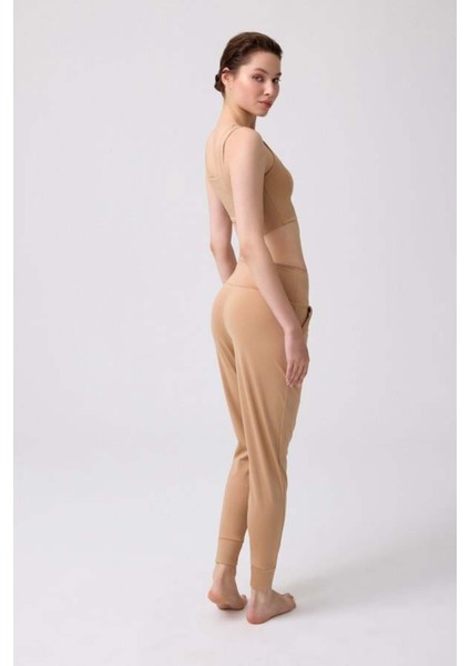 Bej Yüksek Bel Çift Cepli Kadın Jogger Eşofman Altı modelleri