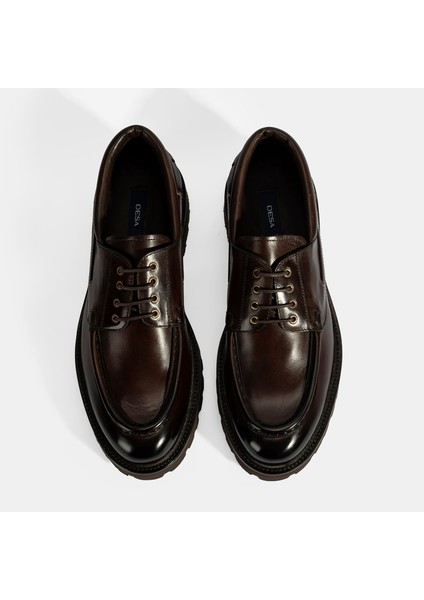 Erkek Kahve Bağcıklı Deri Günlük Ayakkabı