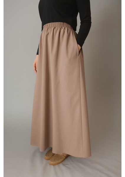 Gümüş collection, cepli,Gabardin Etek, renk bej