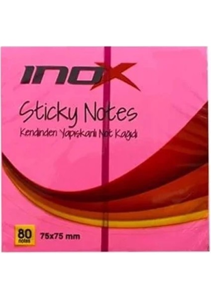 Inox Yapışkanlı Not Kağıdı Şeffaf 75X75 Pembe 09667--24 Lü