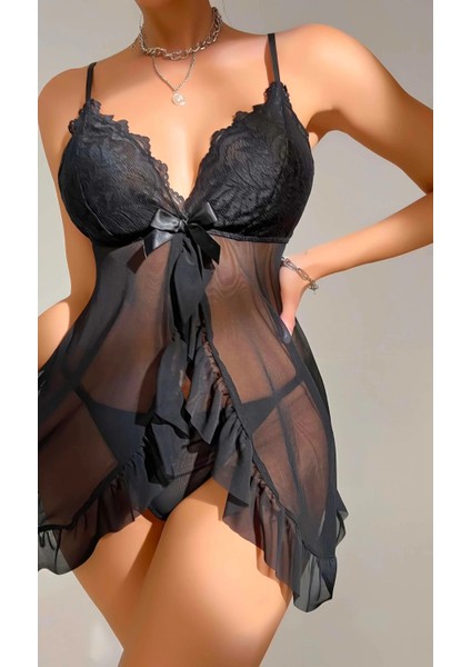 Kadın Siyah Fantezi Gecelik Tül Dantel Detaylı Fantezi Gecelik 2117 fiyatları