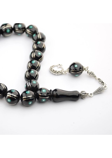 Maskot Yeşil Firuze Karpuz Işlemeli Oltu Sıkma Tespih