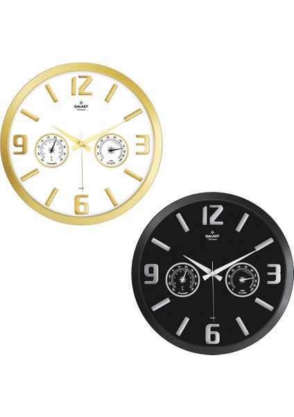 Termometreli Isı - Nem Ölçer Kabartma Rakamlı Duvar Saati (4887)