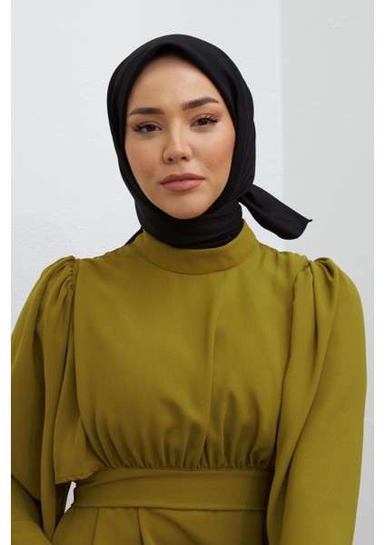 Siyah Silk Home Düz Twill Polyester Eşarp