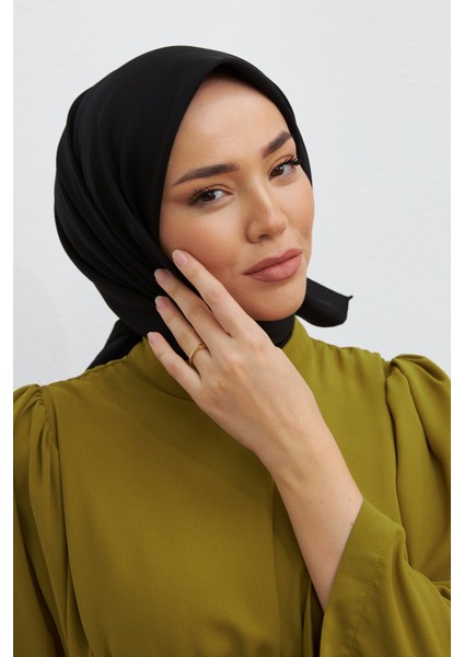 Siyah Silk Home Düz Twill Polyester Eşarp indirimleri