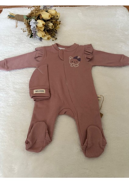 Tuembaby % 100 Pamuk Şapkalı Patikli Ayıcık Baskılı Önden Fermuarlı Kız Bebek Tulum fiyatları