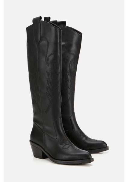 Kadın Siyah Işlemeli Kalın Topuklu Çizme fiyatları