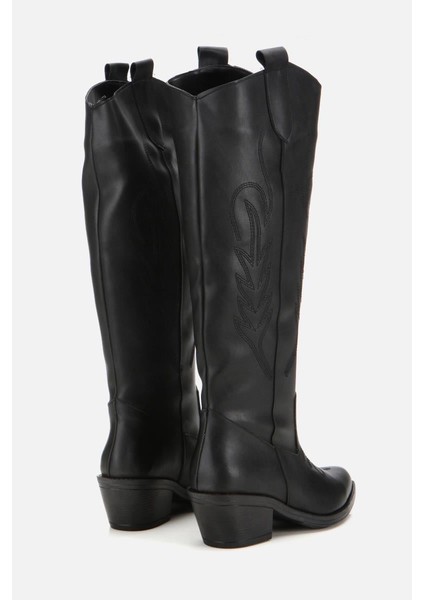 Kadın Siyah Işlemeli Kalın Topuklu Çizme modelleri