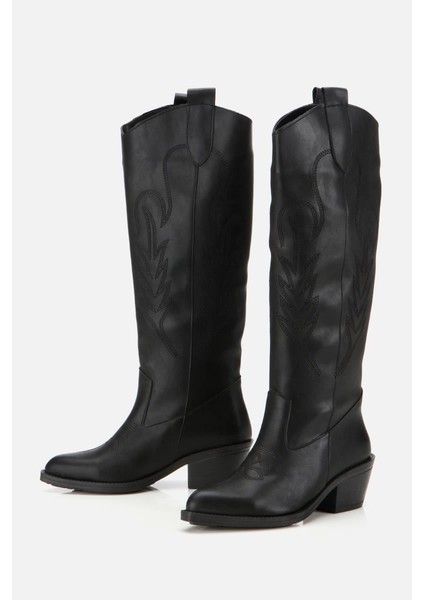 Kadın Siyah Işlemeli Kalın Topuklu Çizme fırsatları