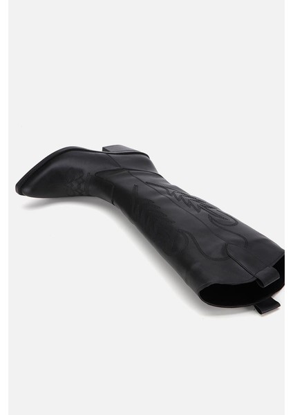 Kadın Siyah Işlemeli Kalın Topuklu Çizme