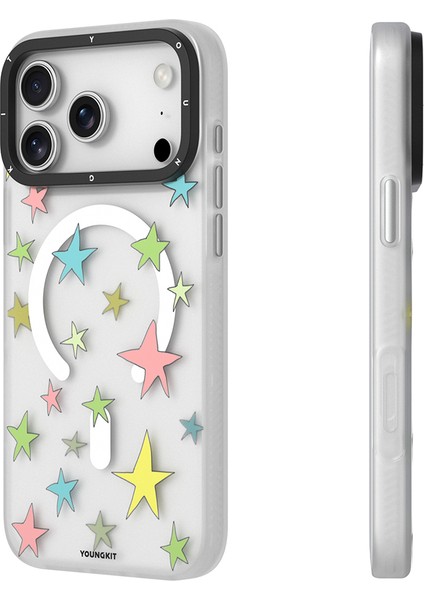 iPhone 17 Pro Uyumlu Kılıf M-Safe Şarj Özellikli Airbagli Youngkit Sweathart Serisi Kapak Gri