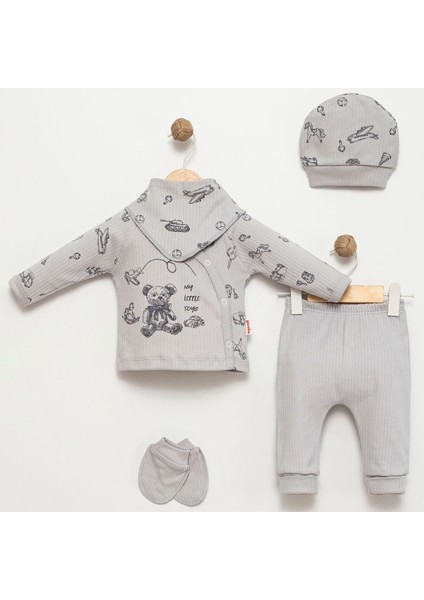 Erkek Bebek Gri Oyuncak Ayıcık Desenli 5’li Zıbın Takımı – %100 Pamuk ve Rahat Tasarım 10126 0-3 Ay fiyatları