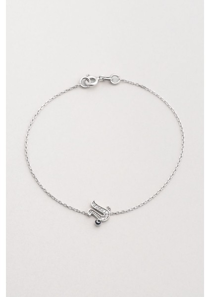 U Harfi 18 Ayar Beyaz Altın Kaplama 19 cm Gümüş Nazar Bileklik