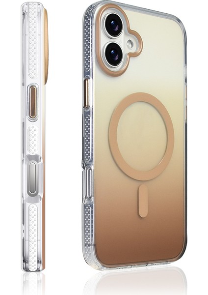 iPhone 16 Kılıf M-Safe Şarj Özellikli Transparan Renk Geçişli Zore Toros Kapak - Gri