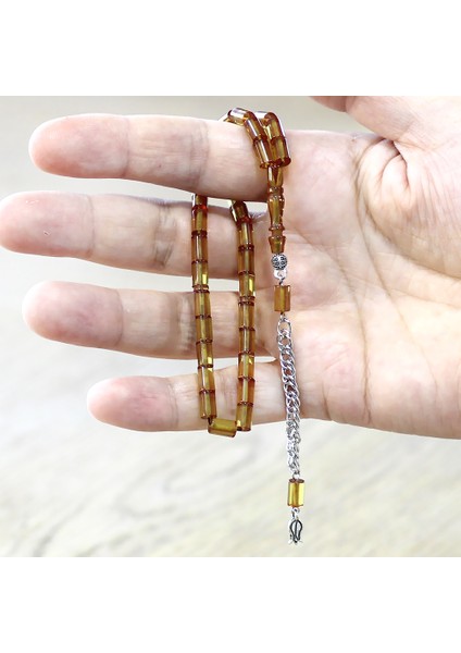 Ateş Kehribar Tesbih - Kararmaz Metal Püsküllü - Mini Boy - Sarı - Kesme Kesim modelleri