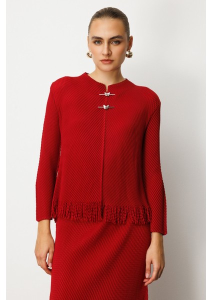 Kadın Kelebek Aksesuarlı Püsküllü Bluz 3909 Bordo