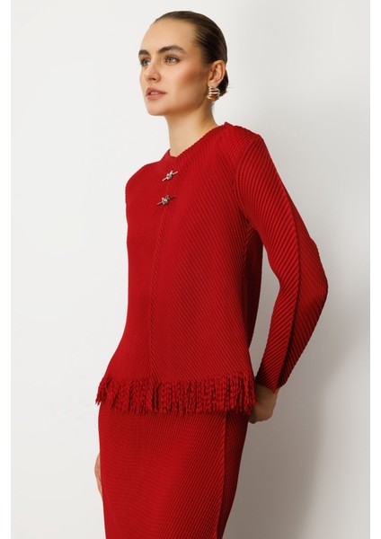 Kadın Kelebek Aksesuarlı Püsküllü Bluz 3909 Bordo fiyatları