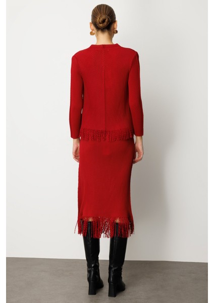 Kadın Kelebek Aksesuarlı Püsküllü Bluz 3909 Bordo fırsatları