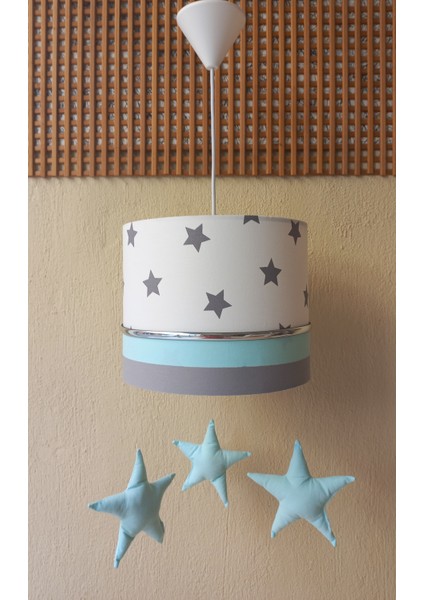 Beyaz Gri Yeşil M-371 Sarkıtlı Kumaş Kaplama Avize Çocuk Odası Genç ve Bebek Odası Avize Sarkıt