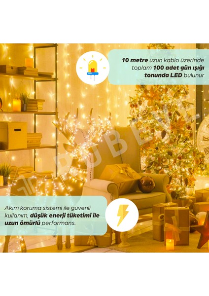 10 Metre 100 Ledli Fişli LED Işık Günışığı Dekor Lambası Yılbaşı Ağacı Işığı Organizasyon LED Işık indirimleri