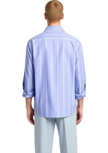 Erkek Çizgili Düğmeli Yaka Uzun Kollu Slim Fit Gömlek Modern Şıklık Ideal Seçim Günlük Konfor indirimleri