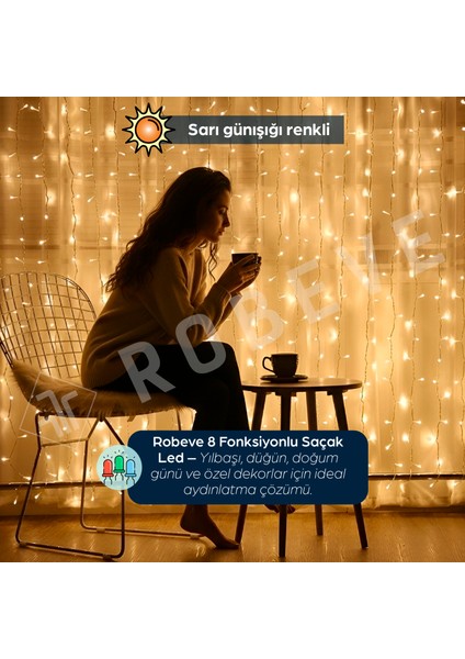 2x2 Metre 8 Fonksiyonlu Animasyonlu Perde LED Işık Kalın Telli Saçak LED Işık 240 LED Yılbaşı Işık Saçak Süsleme fiyatları