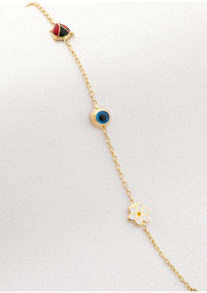 Mineli Çocuk Bilekliği - Uğur Böceği, Nazar Boncuğu,çiçek Figürlü modelleri