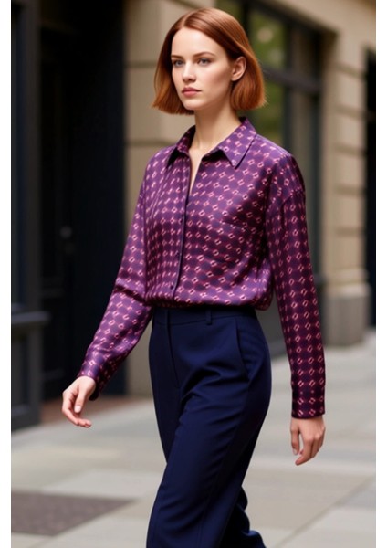 Kadın Oversize Dökümlü Gömlek Saten Dokulu Rahat Kesim Şık Görünüm Gün Boyu Konforlu Kullanım