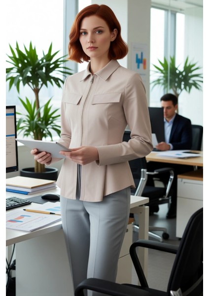 Gabardin Dokuma Kadın Gömleği Fermuar Detaylı Uzun Kollu Günlük Şıklık ve Konfor Dayanıklı fırsatları